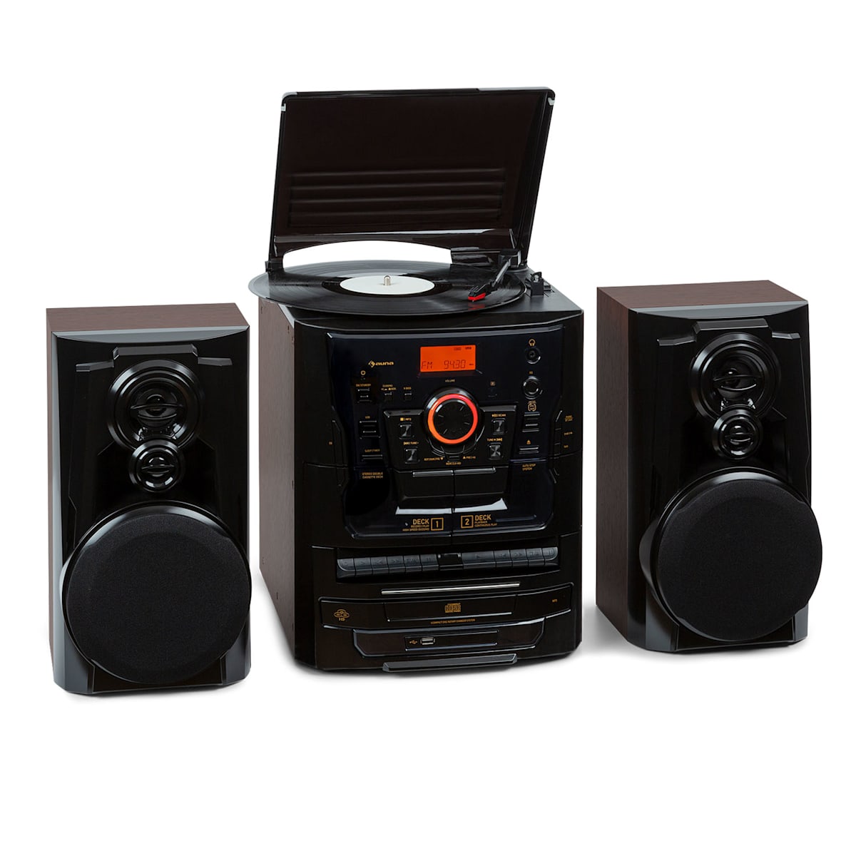 388 Franklin DAB+ StereoSystem Kompaktanlage Musikanlage, Plattenspieler, 3-fach-CD-Player, doppeltes Kassettendeck, Bluetooth, DAB+/FM Radiotuner, USB-Port: Wiedergabe von MP3-Dateien