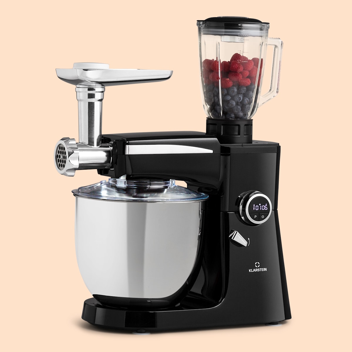 Renata Robot da cucina 3 in 1, impastatrice/frullatore/tritacarne, 2000W/2,7CV, Ciotola in acciaio inox da 10l, Frullatore da 1,5l, 8  livelli, Funzione a impulsi