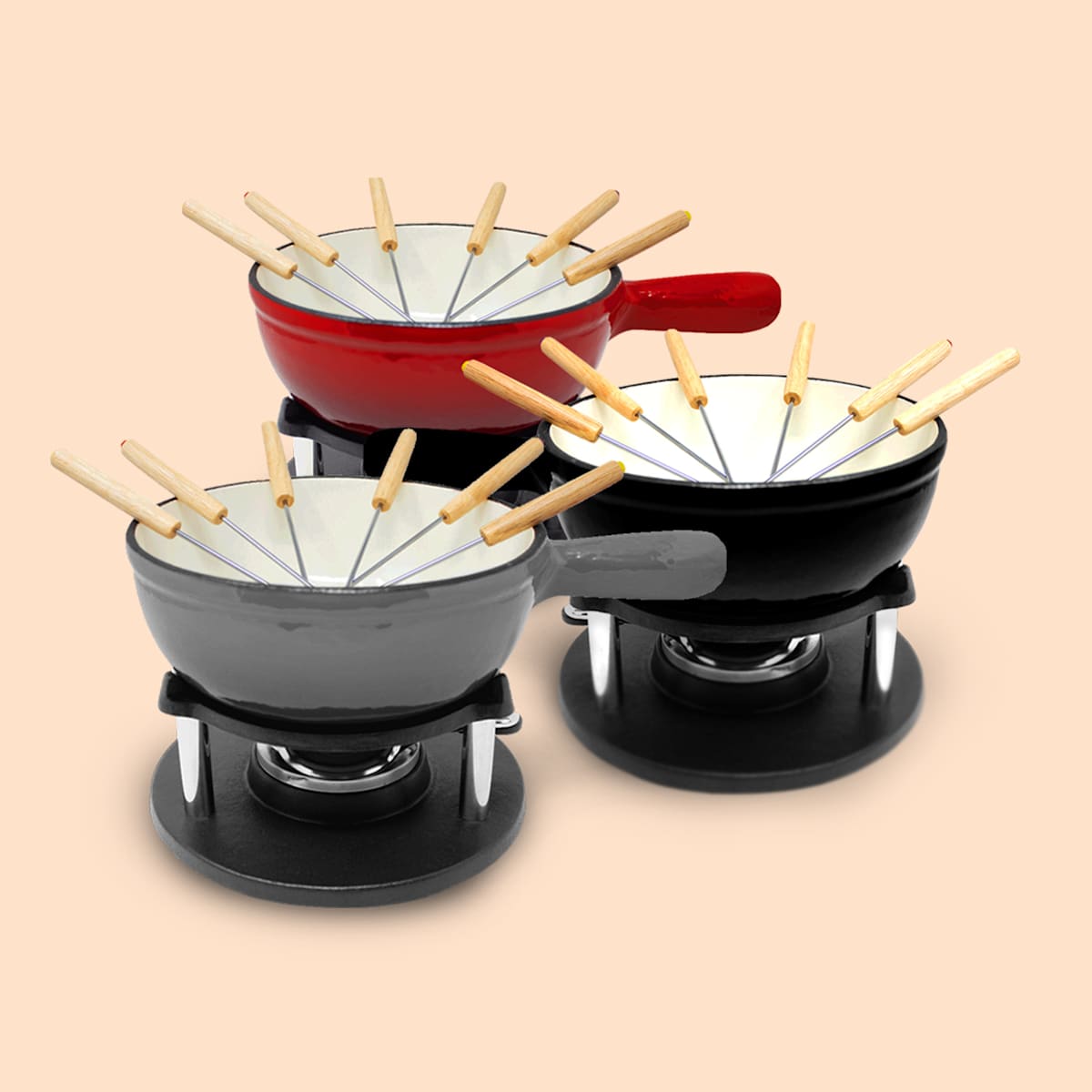 Holsten Fondue, Caquelon, Ensemble à fondue : caquelon, réchaud, brûleur  et 6 fourchettes, 2-6 personnes, pour fondue au fromage, au bouillon ou  au chocolat, capacité : 1,5 L