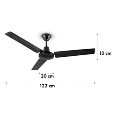 Spin Doctor Ceiling Fan 122cm 55w 3 Blades Stainless Steel Black