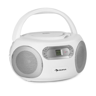 auna haddaway boombox lecteur cd bluetooth fm aux in ecran led blanc