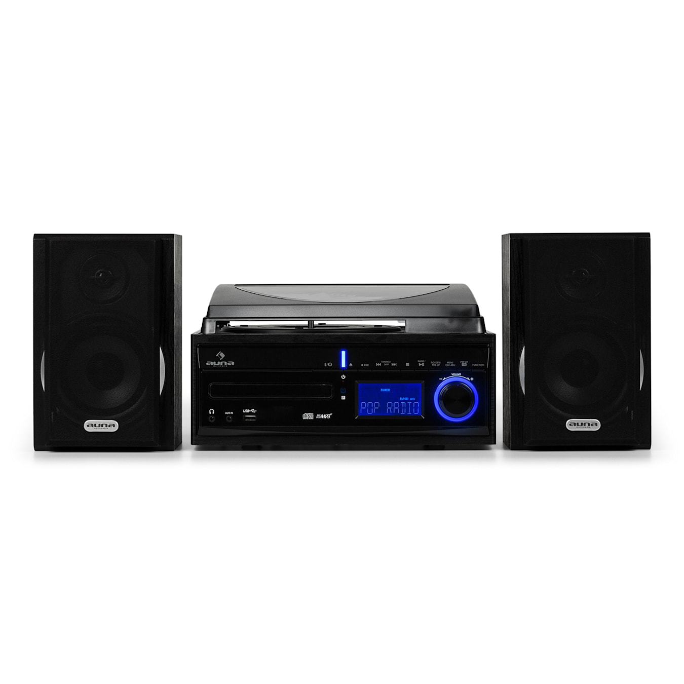 Equipo estéreo DS-2, tocadiscos, CD, grabadora MP3, USB, AUX-In, FM/MW,  altavoces