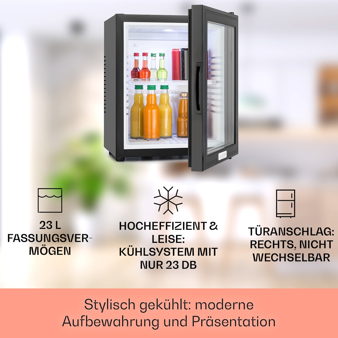 Klarstein MKS-10 Mini Kühlschrank Minibar Getränkekühlschrank (19 Liter  Volumen, 0 dB, geräuschloser Betrieb, Innen-Beleuchtung) : :  Elektro-Großgeräte