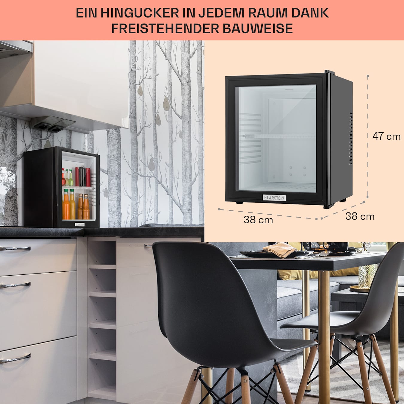 Klarstein Table Top Kühlschrank HEA-HappyHour-Wht 10035239A, 47 cm