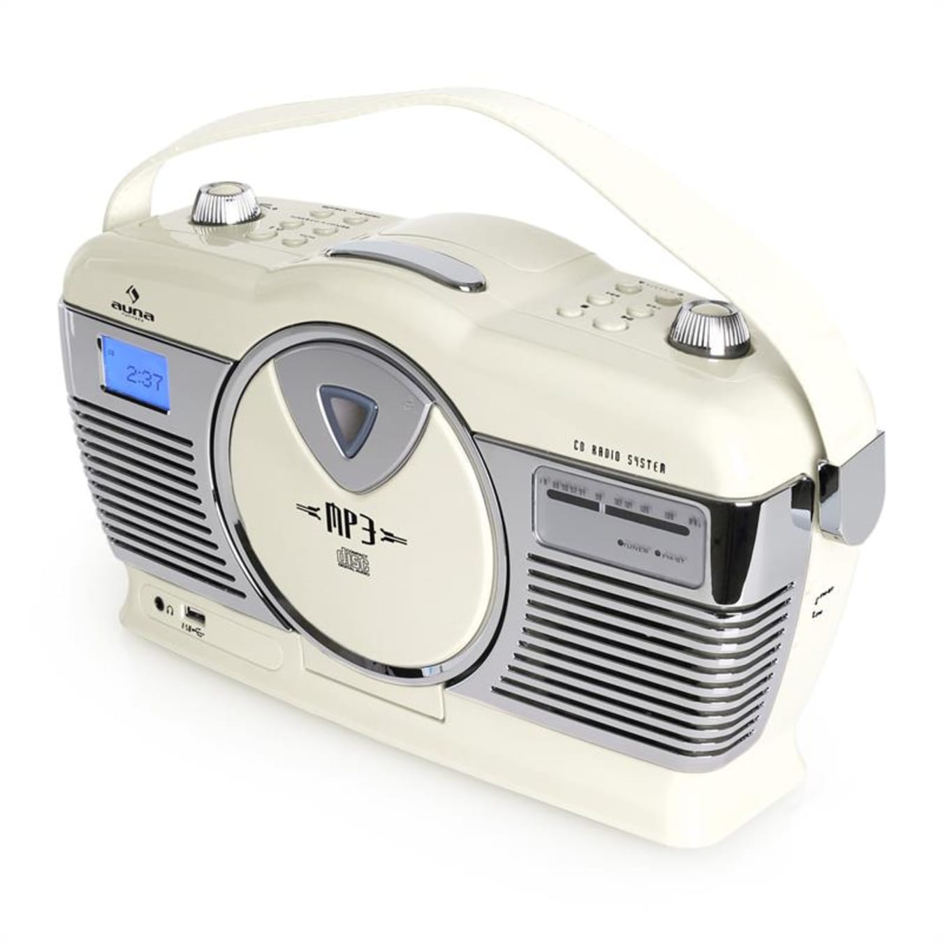 RCD-70 Radio retro FM USB CD pilas beige Crema