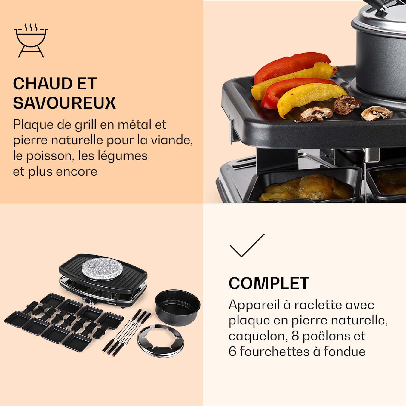 Tefal 2 en 1 raclette et fondue Tefal pour 6 personnes, Raclette avec 6  casseroles et