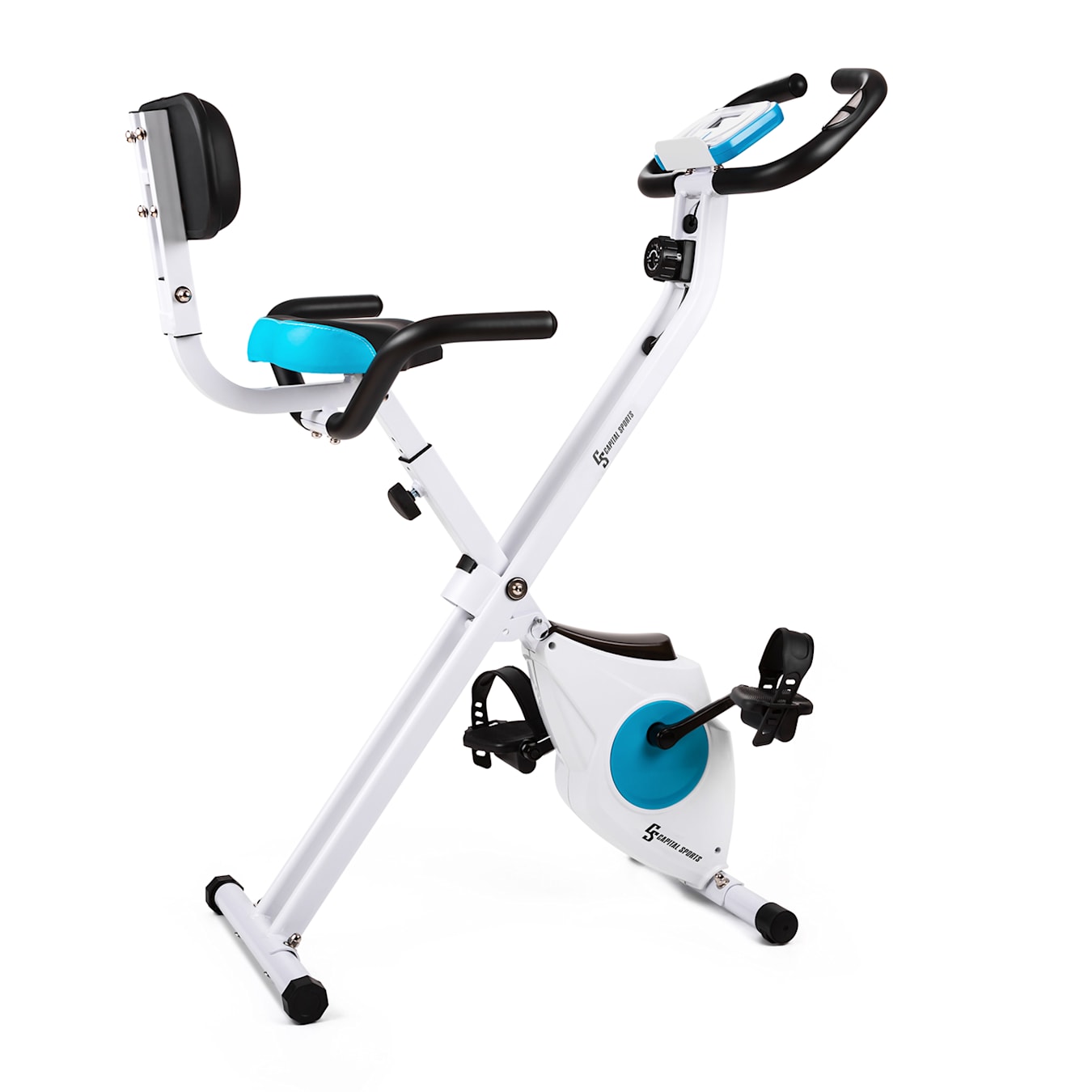 Azura fiets-hometrainer rugleuning zijbeugels opvouwbaar 100kg Pro: rugleuning/ zijdelingse handgrepen