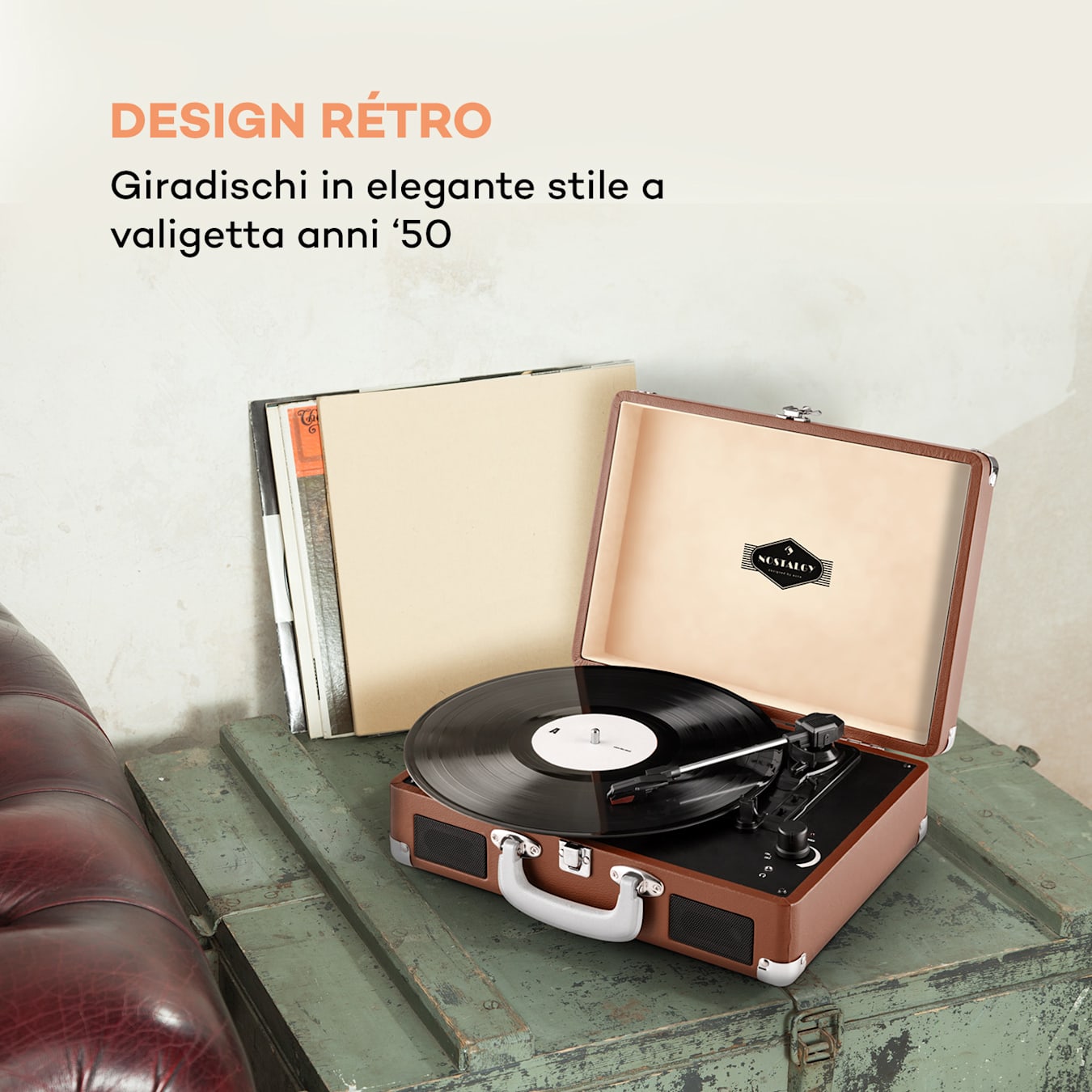 Auna Peggy Sue giradischi retrò USB LP marrone Tabacco