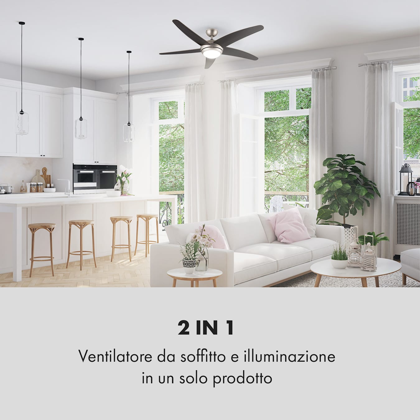 Klarstein Bolero | Ventilatore da soffitto, con luce e telecomando,  silenzioso | Marrone 50 dB Noce