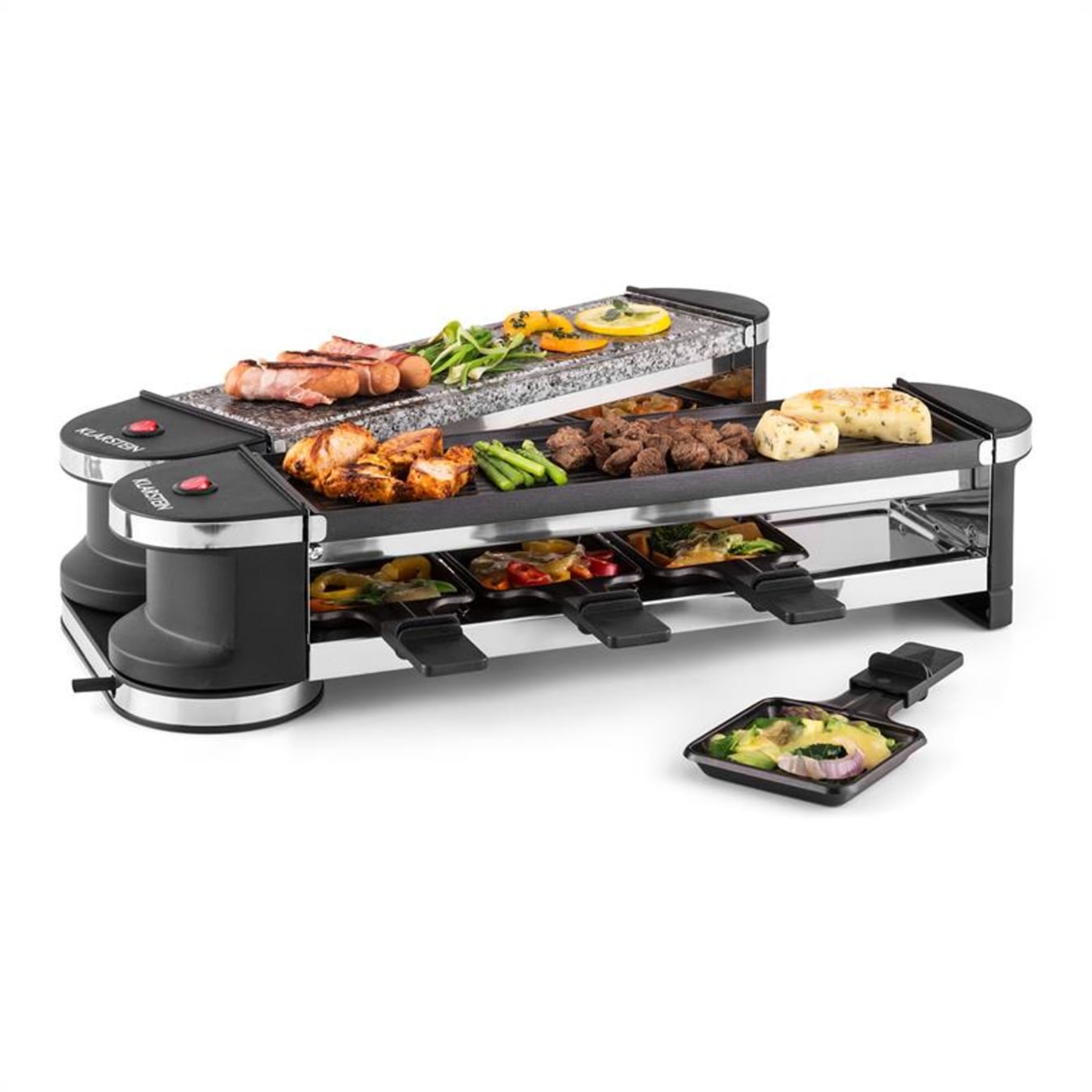 Slagschip Wolk Amerika Klarstein Tenderloin 50/50 gourmet-grill 1200W 8 personen natuursteen  Natuursteen/ grillplaat | 8 gourmetpannetjes