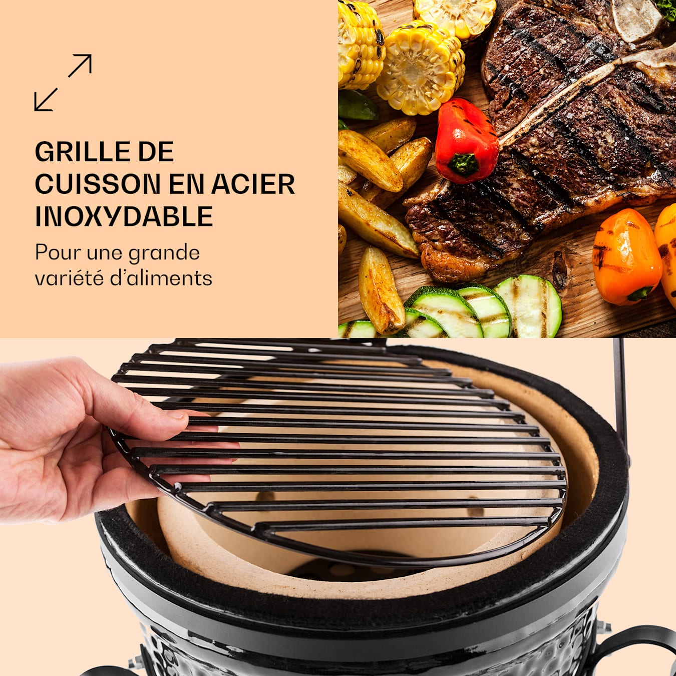 Barbecue au charbon de bois Mustang Grill Kamado S thermomètre dans le  couvercle Surface du gril (diamètre)=325 mm gris - Conrad Electronic France