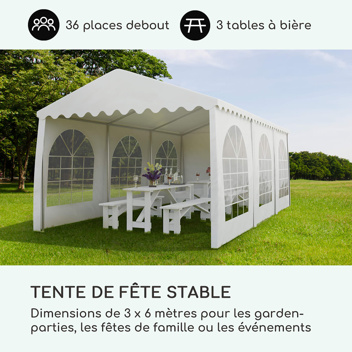 Sommerfest 3x6m 500 g/m² Chapiteau tente PVC étanche galvanisé 3x6 m /  galvanisé / blanc