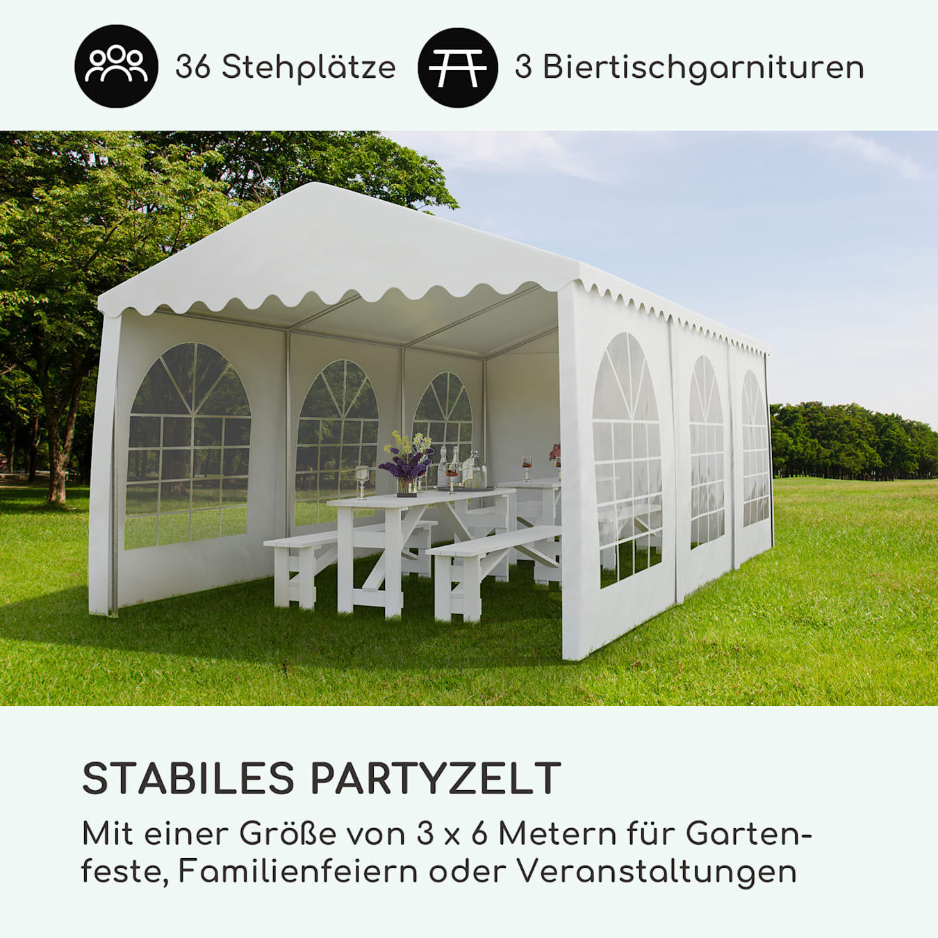 Sommerfest 3x6m 500 g/m² Partyzelt Festzelt PVC wasserdicht feuerfest 3 x 6  m / feuerfest / weiß