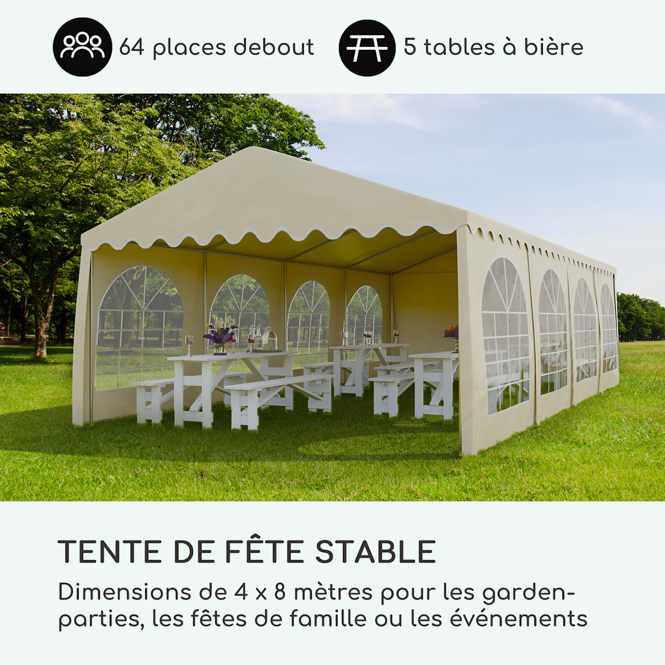 Sommerfest 4x8m 500 g/m² Chapiteau tente PVC étanche galvanisé 4x8