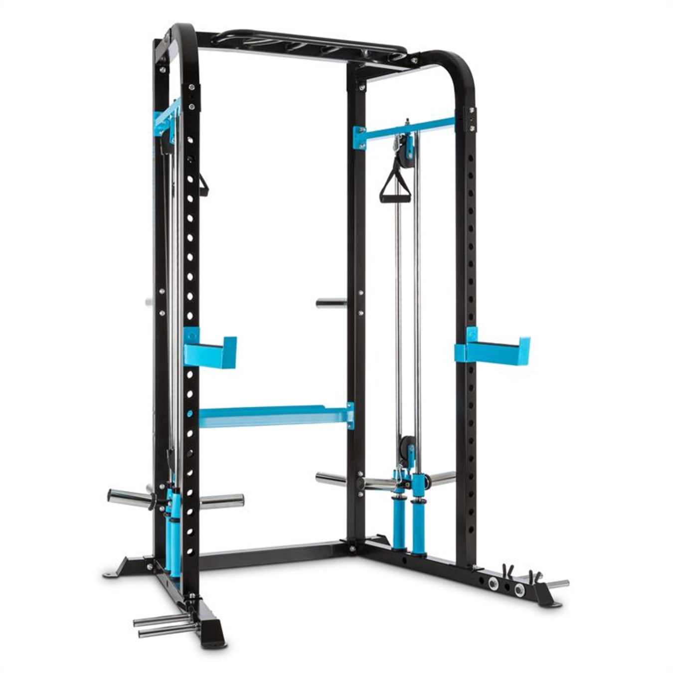 Sportstech Power Rack + Barra de Dominada, Barra de Dips, 2X Poleas +  Mosquetón y Espaldera