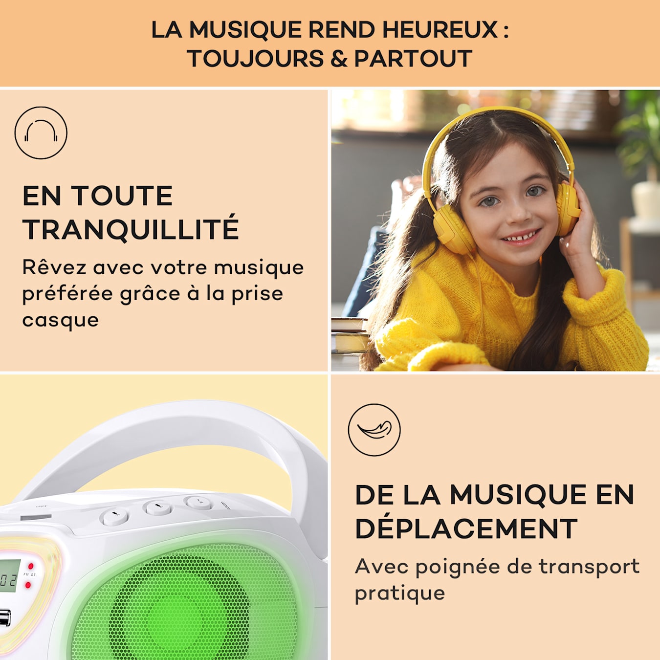 Radio CD Enfant - auna - Lecteur CD portable Bluetooth avec FM