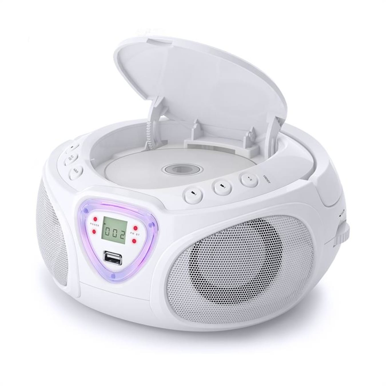 Roadie CD Boombox con radio FM y espectáculo de luces