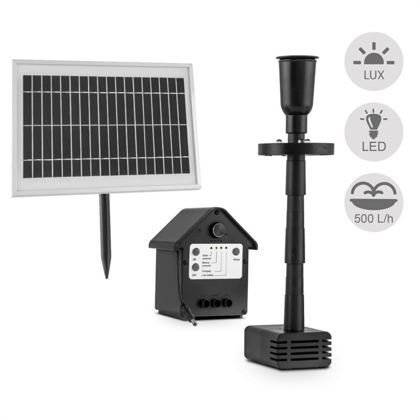 Wasserwerk 500 Wasserpumpe Solar Springbrunnen 500 l/h LED Akku