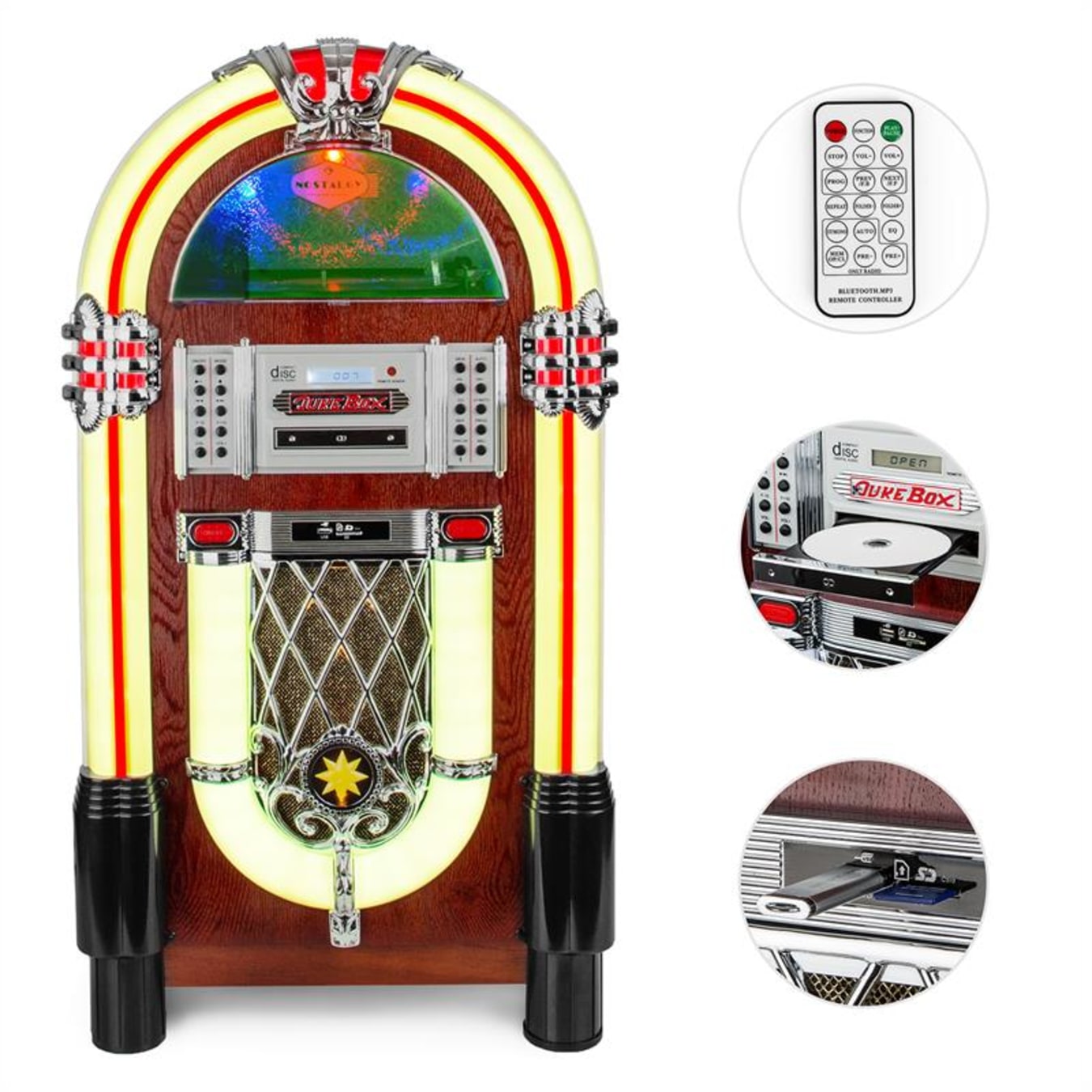 Arkrocket Saturn V Full Size Jukebox with Stand Vinyl Record Player  Bluetooth USB SD CD Player Radio