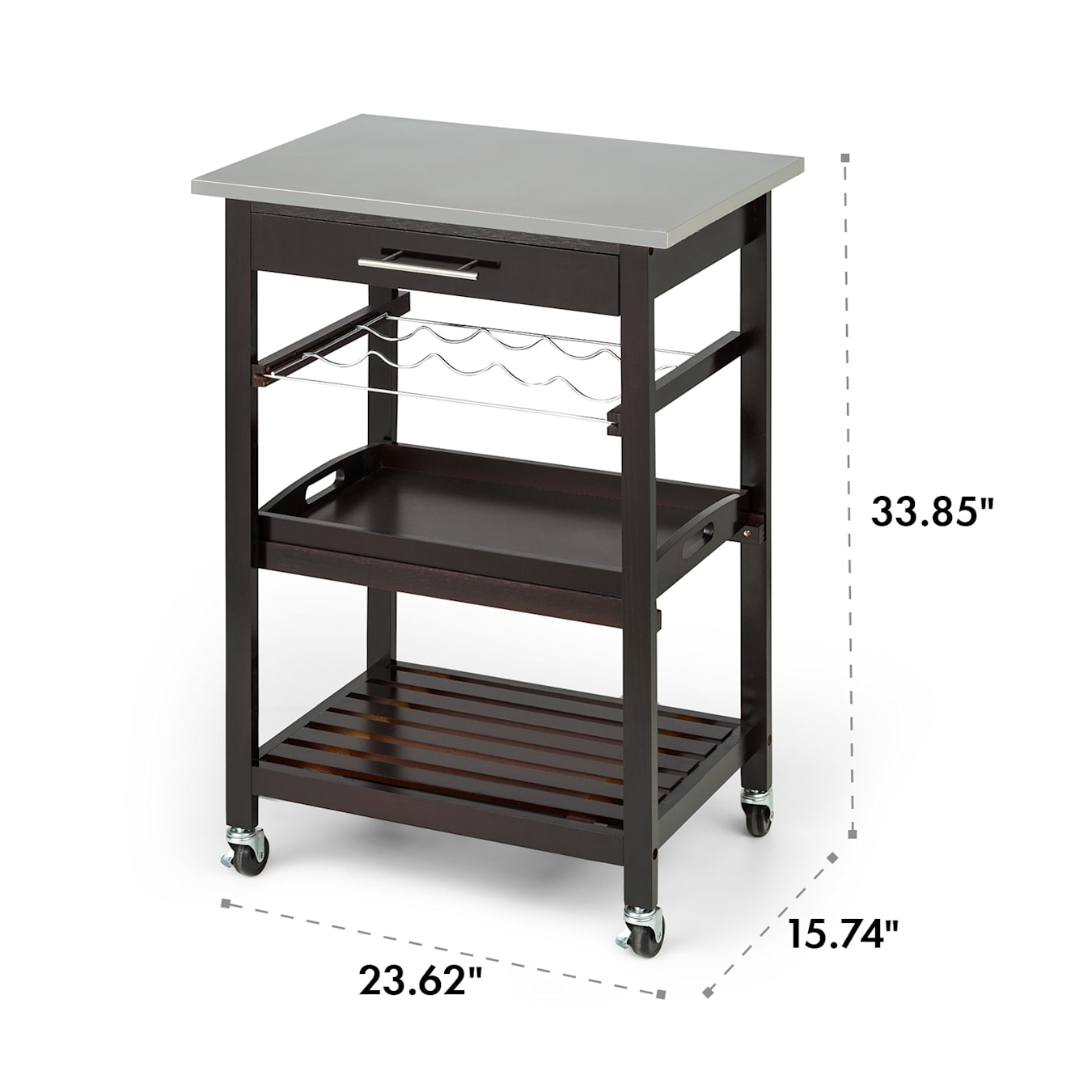 Vermont Küchenwagen Servierwagen Küchenbutler Weinregal cm² Edelstahl Ablage 5 x Serviertablett Holz 40 | / / cm pr 2400 Anrichte | Belastbarkeit: Etagen: | / Dunkelbraun kg 60 / & / max. Anrichte: | Schublade 75