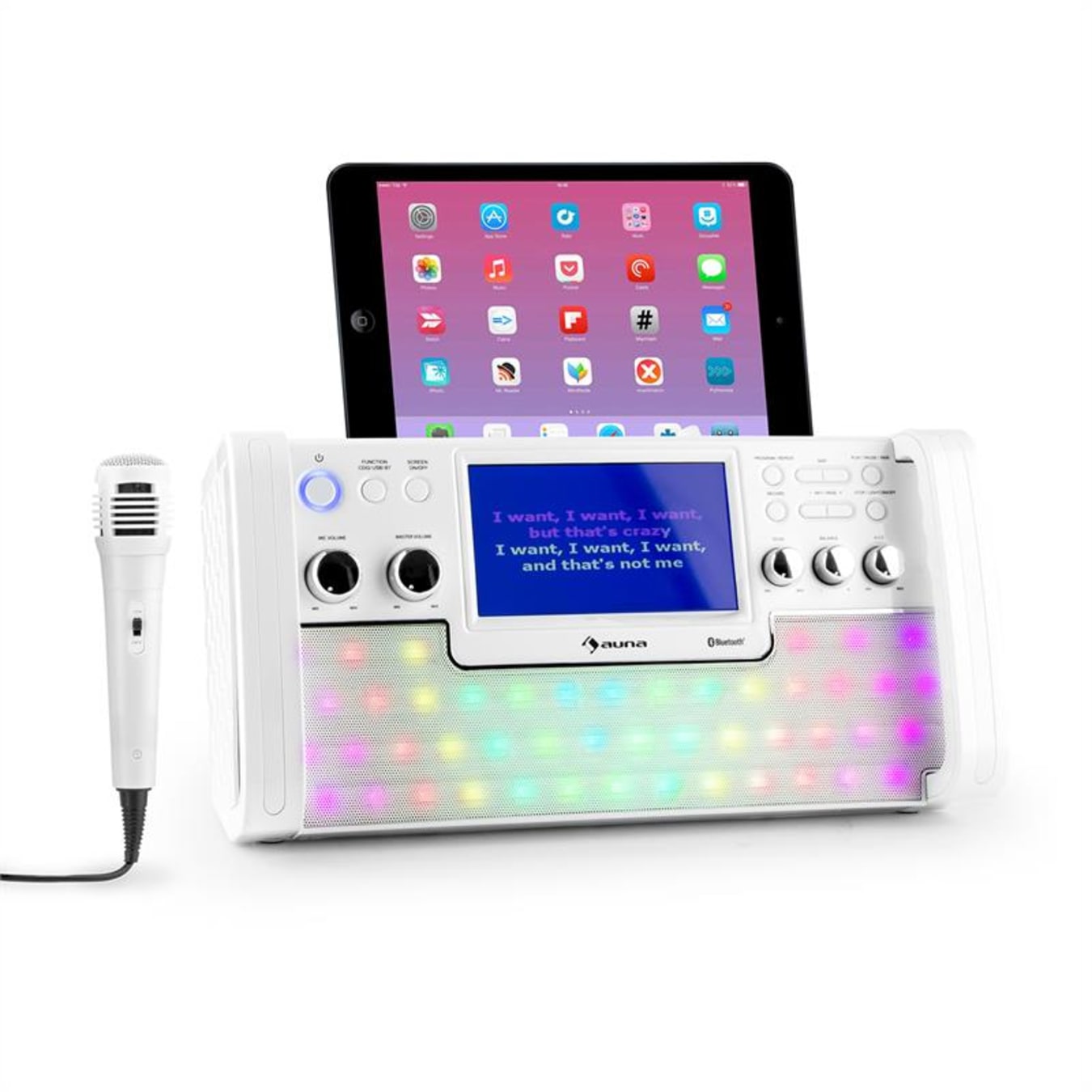 Enceinte Bluetooth Effet lumineux Disco Karaoké avec Micro – Blanc