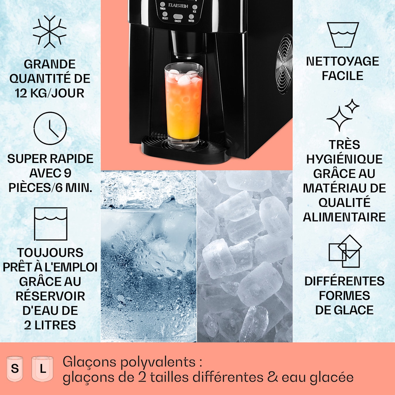 Klarstein Machine a Glacons pour la Maison, Capacité de 2L