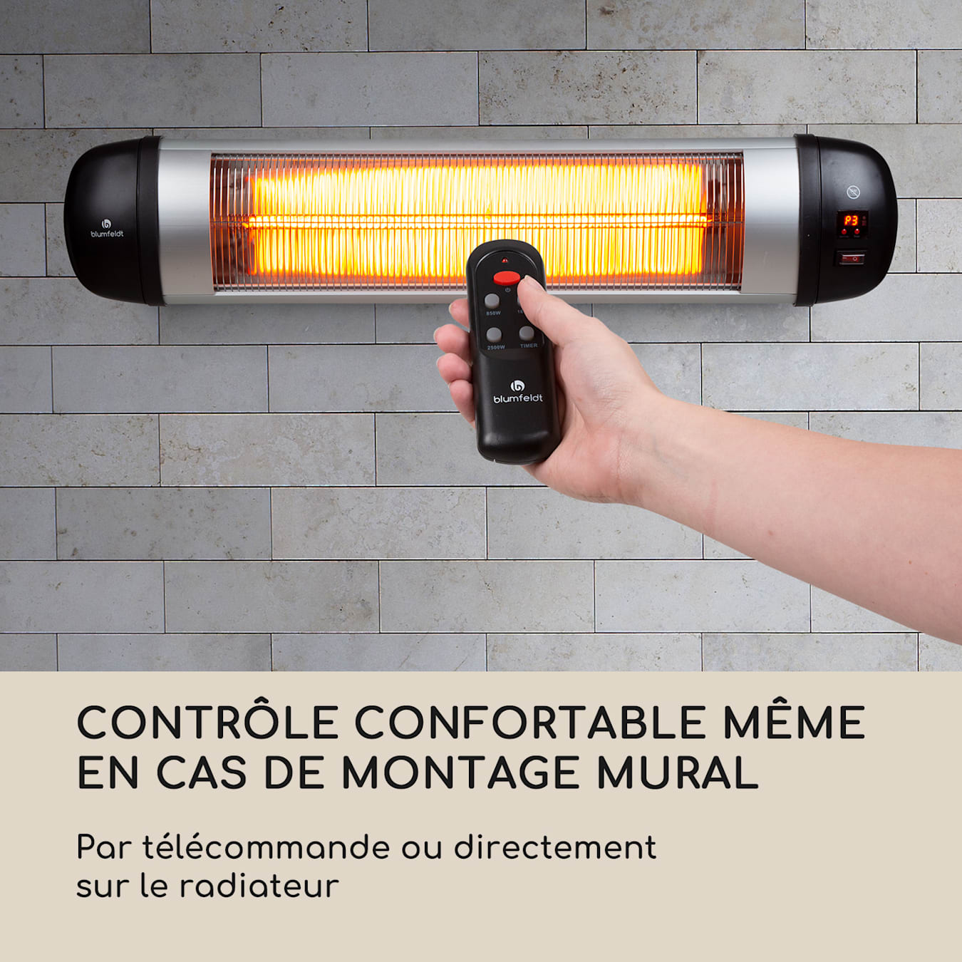 Chauffage radiant infrarouge 2500W avec télécommande Chauffage extérieur  électrique 3 puissances Argent