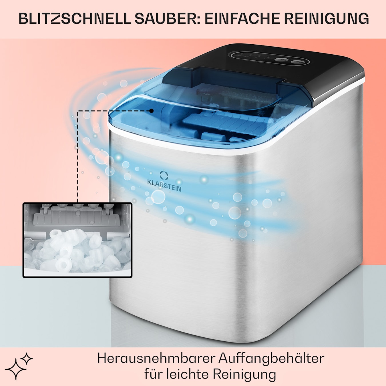 Klarstein Clearcube macchina per cubetti di ghiaccio - ghiaccio trasparente  13kg/24h acciaio inox nero