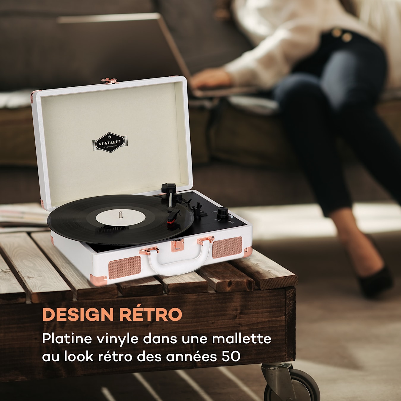 Nostalgy by auna Peggy Sue Platine vinyle rétro LP USB AUX - blanc