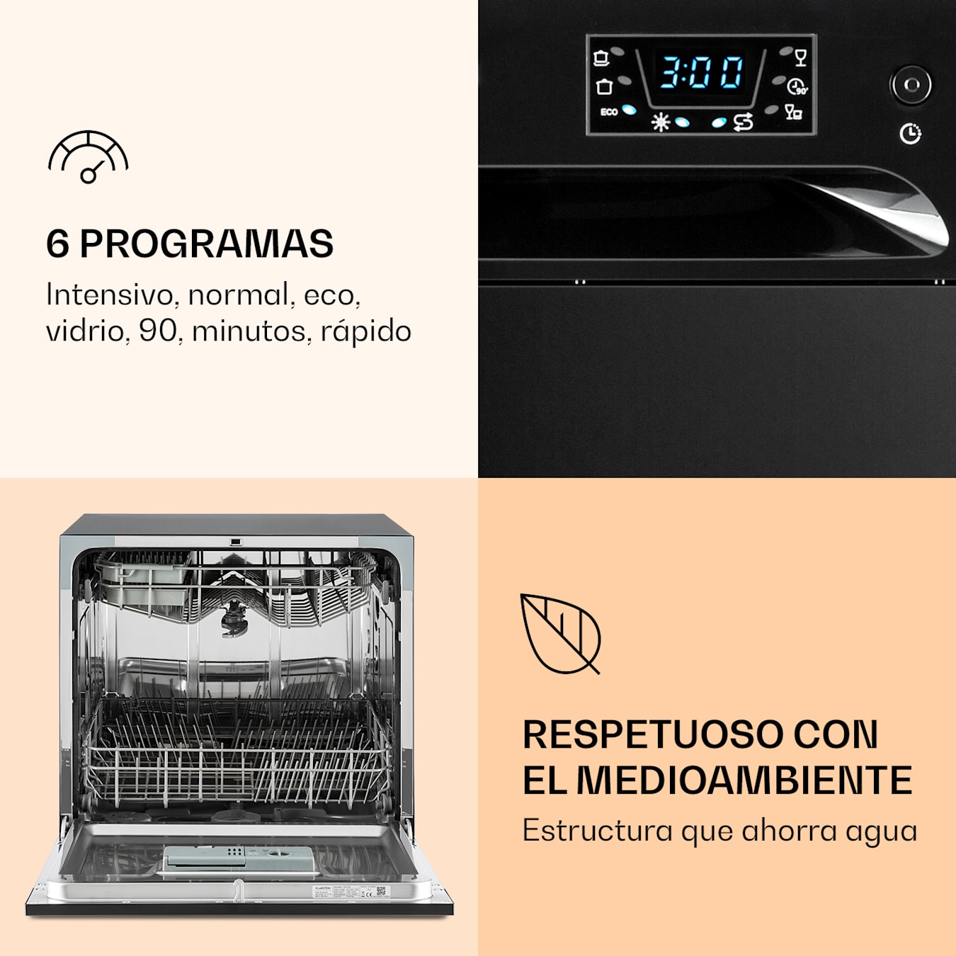 Klarstein Lavavajillas de Sobremesa y Encimera, Mini Lavavajillas 8  Cubiertos para Cocina, Lavavajillas sin Instalación Silencioso con 6  Programas, Lavavajillas Compacto para Casa, Fácil de Instalar : :  Grandes electrodomésticos