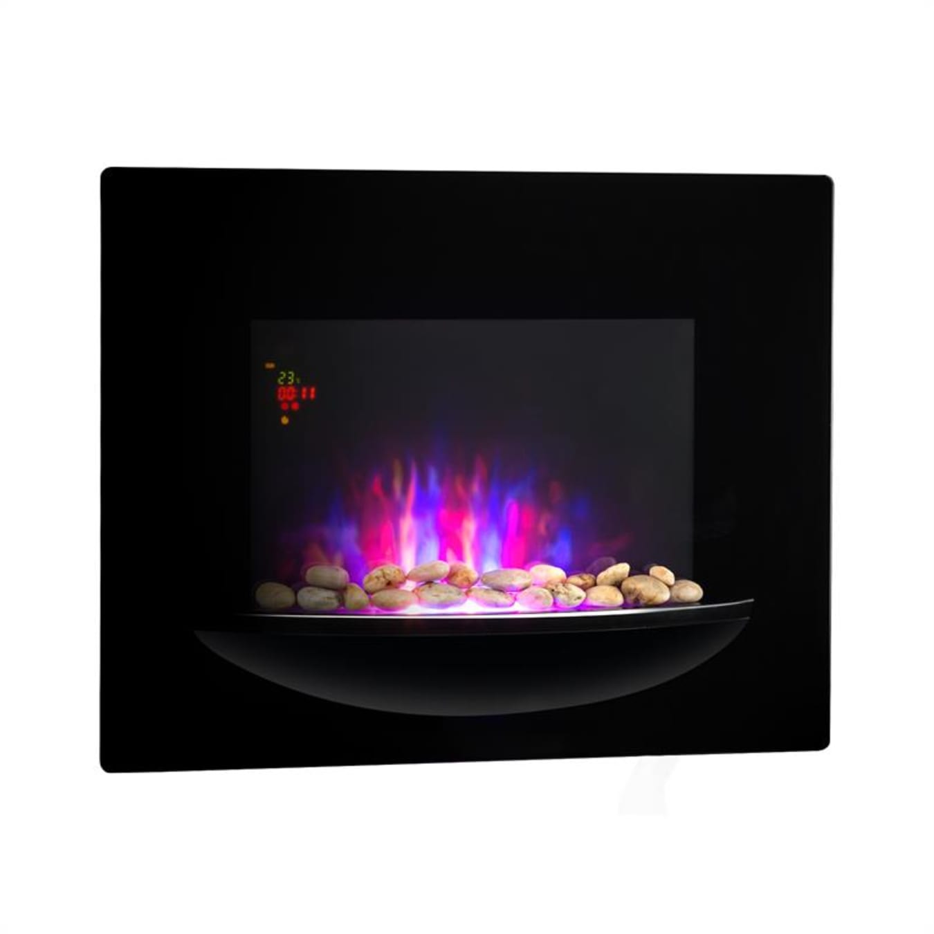 Bergamo Electric Fireplace, 2 heating levels: 900 / 1800 W, thermostat, dimmable, realistic flame illusion: independent LED flame effect with resin  logs, storage space for logs