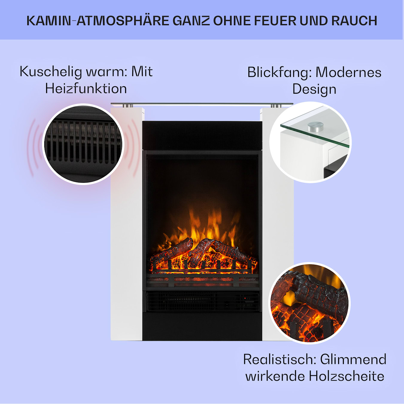 Studio 5 Elektrischer Kamin, Heizlüfter, 5 Helligkeitsstufen, 2  Wärmestufen, 900 oder 1800 Watt Leistung, realistische Flammenillusion