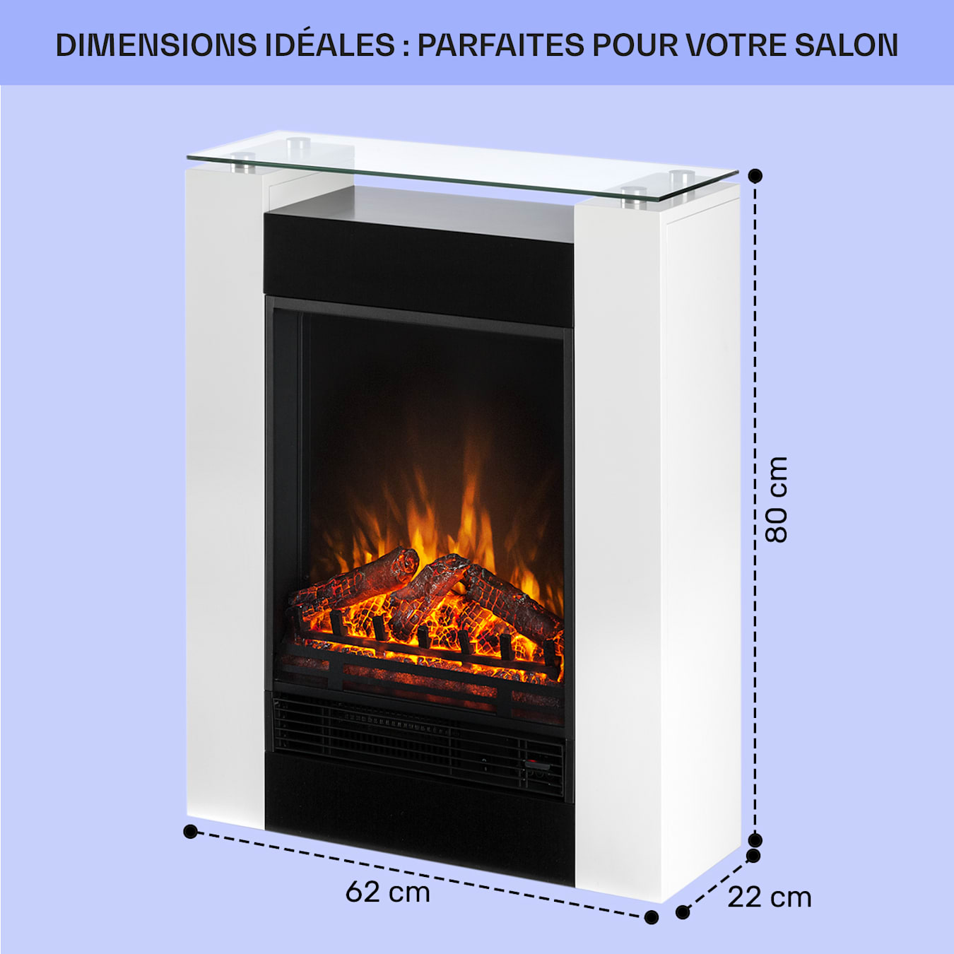 Cheminée électrique (1'800 W, blanche/noire)