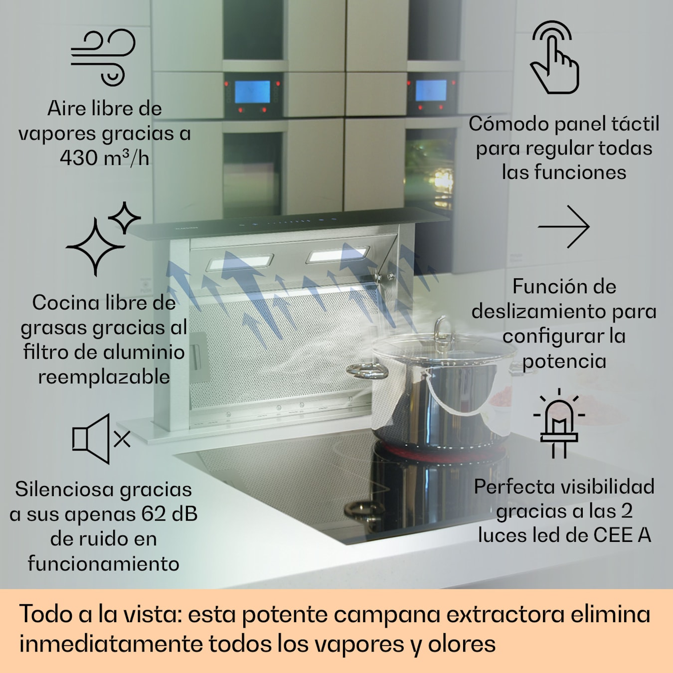 Royal Flush Downdraft Campana Extractora Cocina Sin Humos 430 m³/h 60 cm