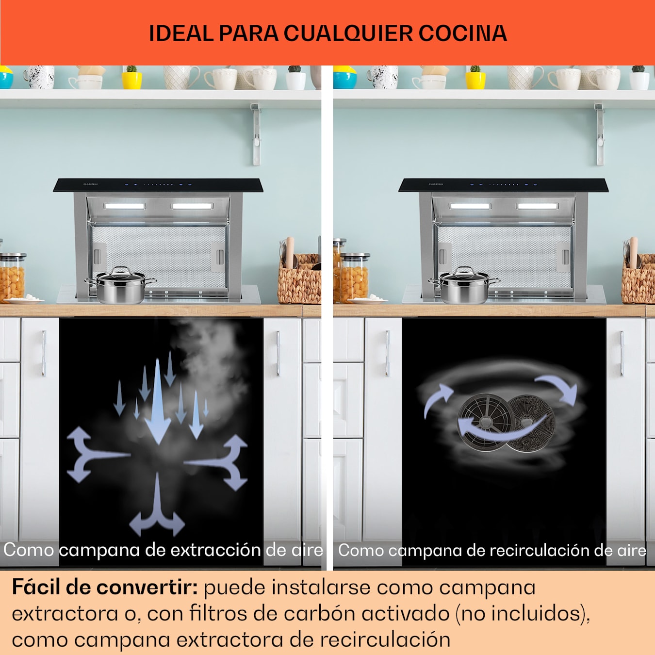 Royal Flush Downdraft Campana Extractora Cocina Sin Humos 430 m³/h 60 cm