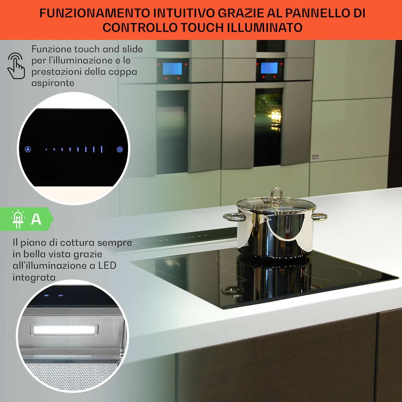 Royal Flush Eco Downdraft Cappa aspirante 60 cm, Cappa aspirante  estraibile da tavolo e piano di lavoro, Prestazione aria di scarico: max.  576 m³/h, Classe di efficienza energetica A+