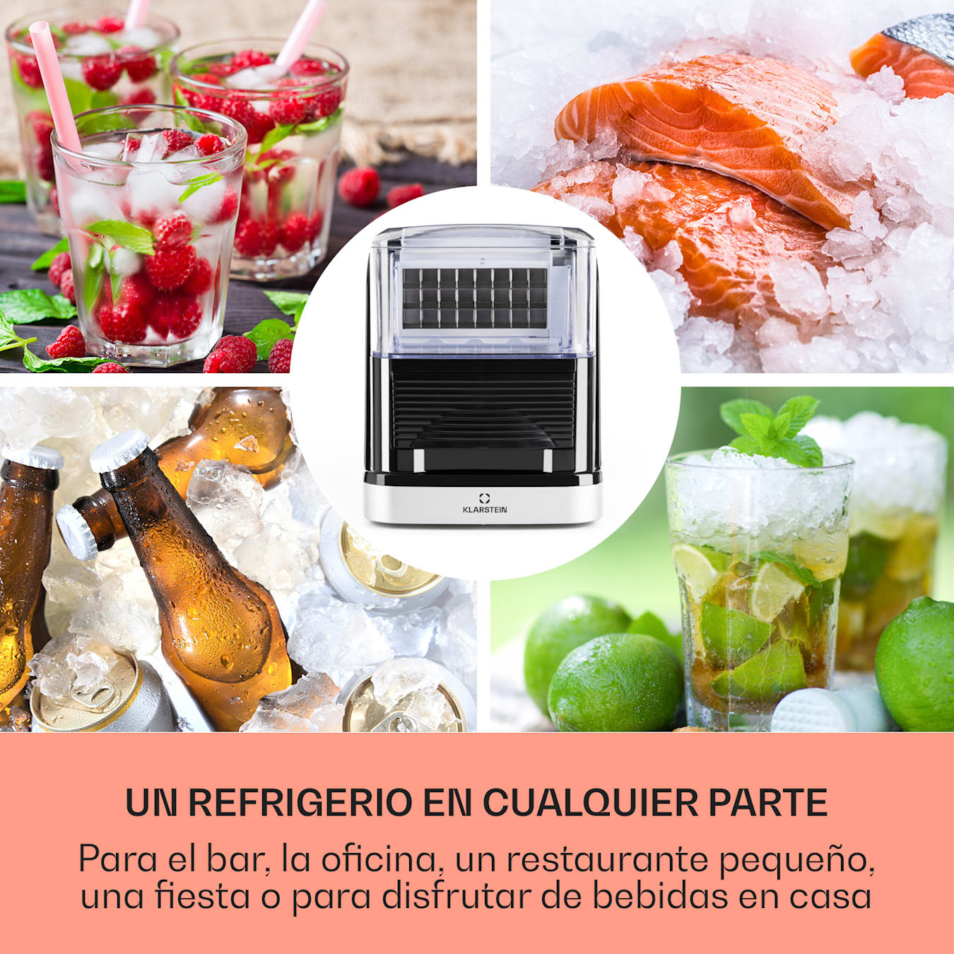 Klarstein Maquina de Hielo para Casa Portátil 2,5L, Ice Maker 12