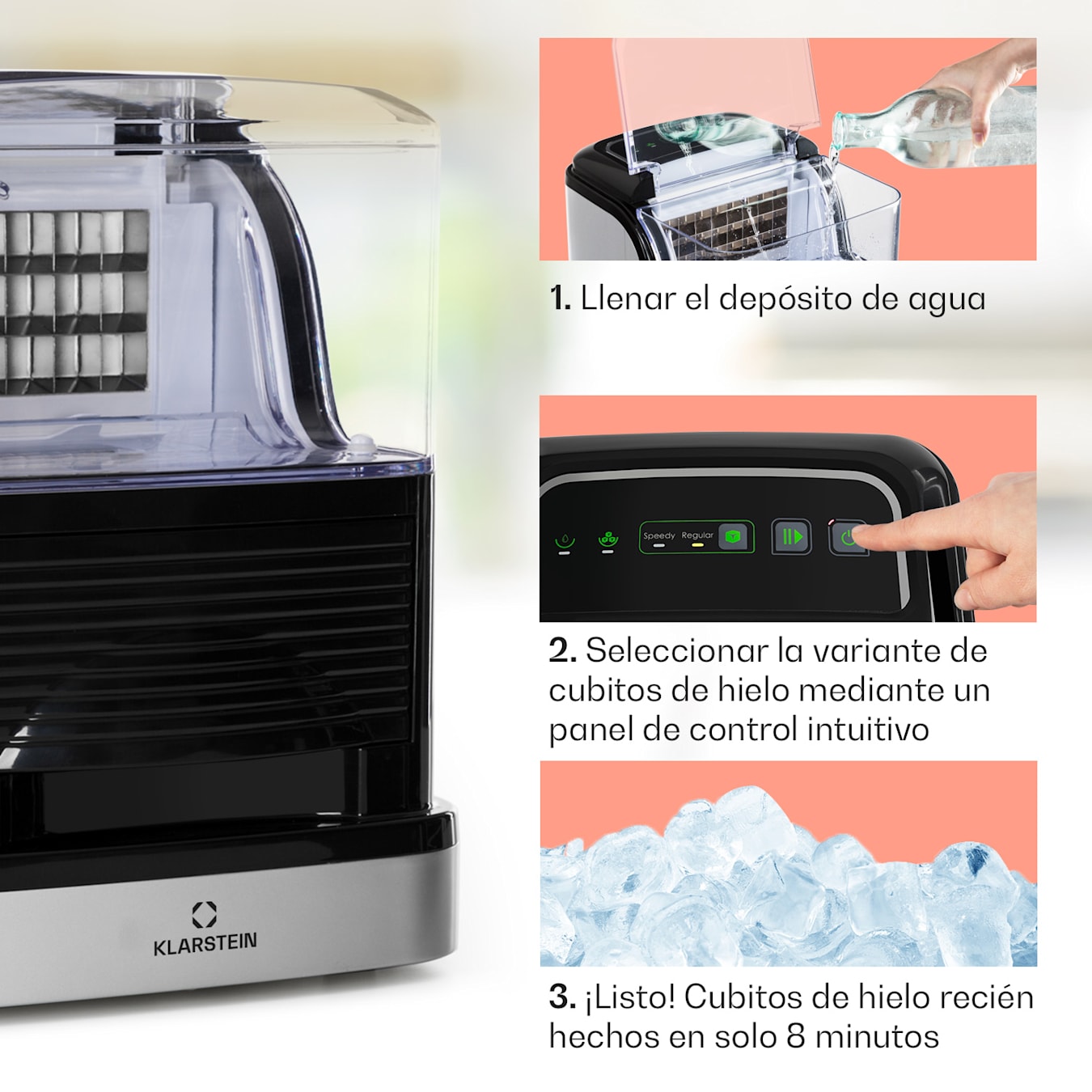 Klarstein Maquina de Hielo para Casa 2,1L, Ice Maker Encimera 12