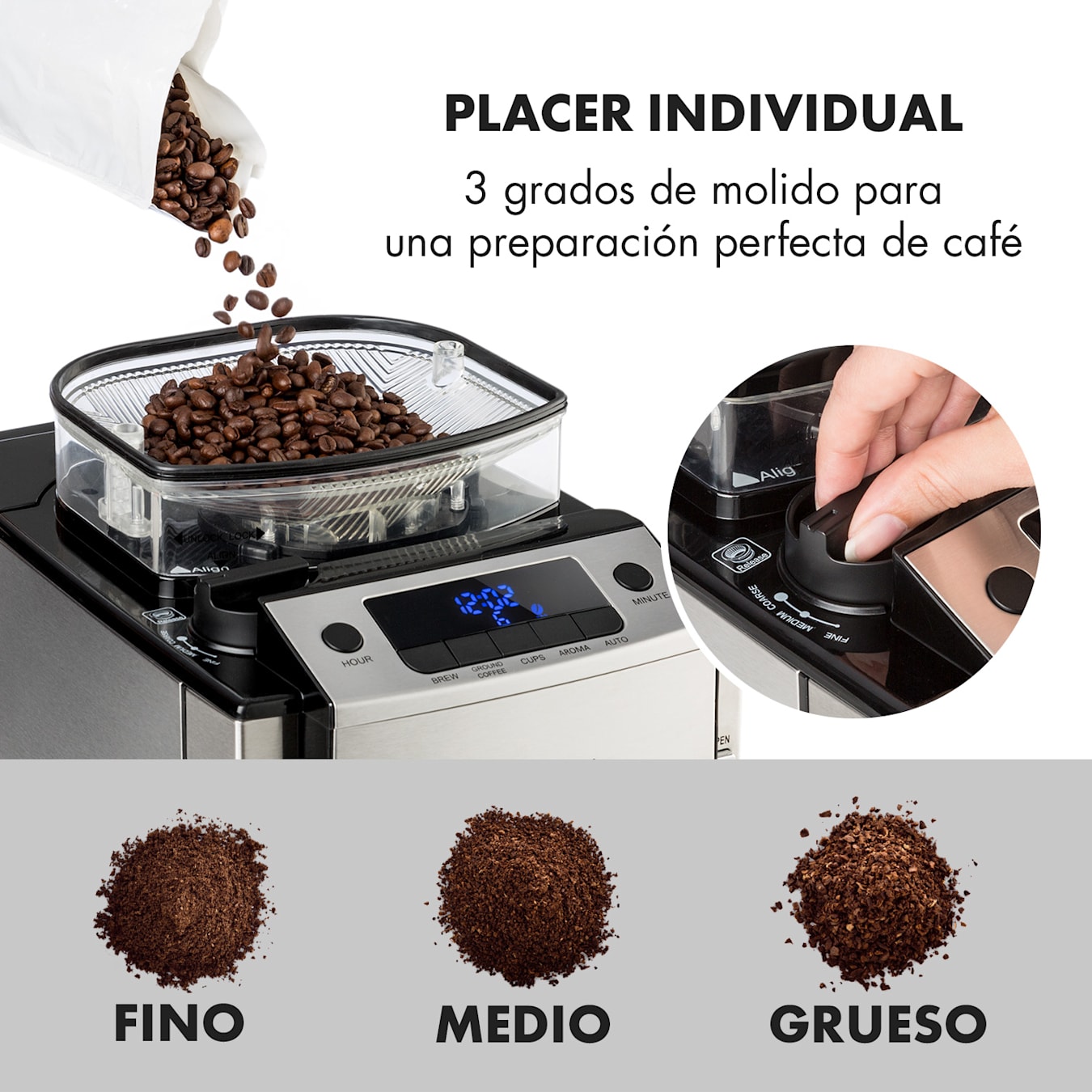 Klarstein Aromatica II Thermo Cafetera Molinillo de café integrado 1,25 L  Plateado Jarra térmica