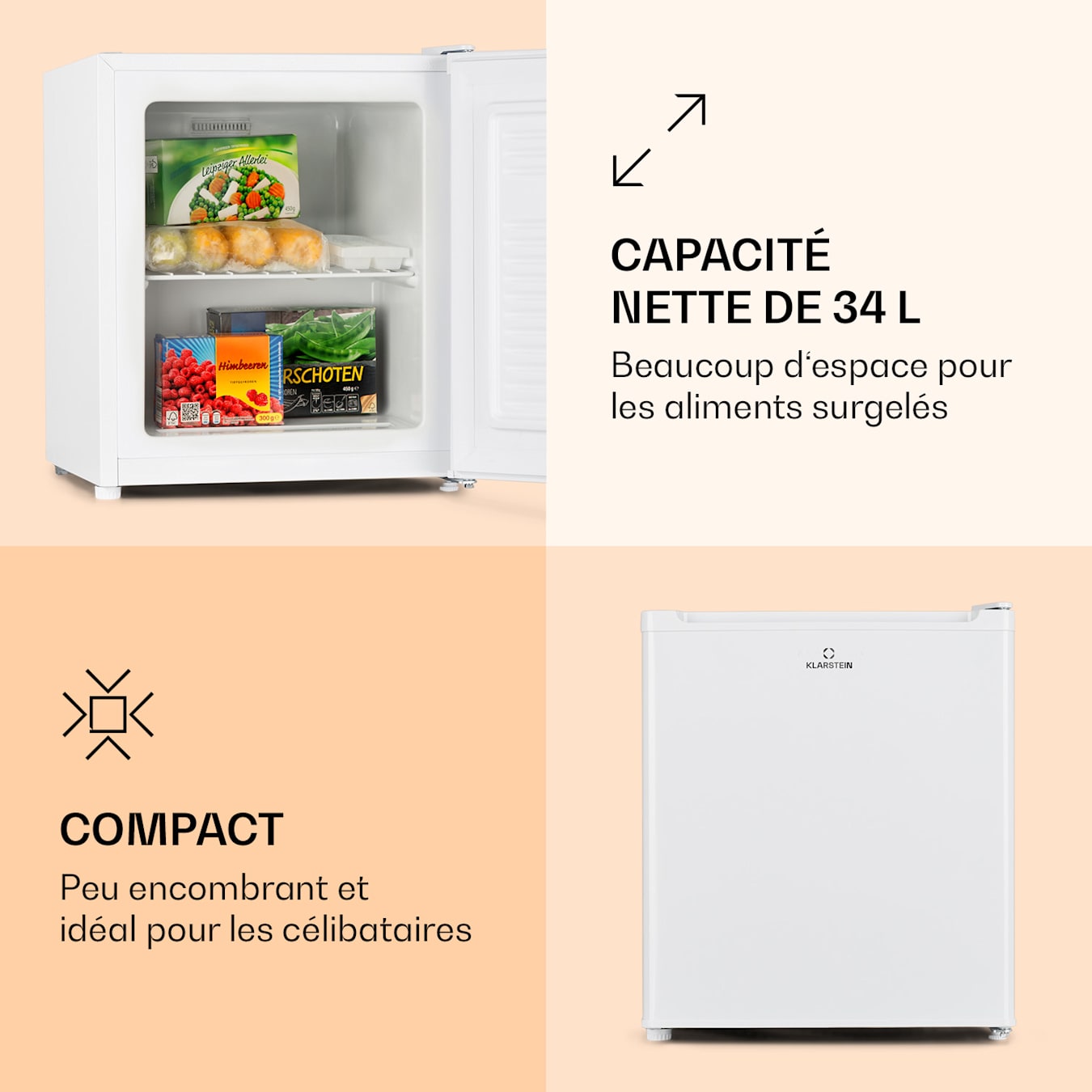 Garfield Congélateur Cube, 4-étoiles, capacité 35 L, puissance 65 W, 2  niveaux 35 L