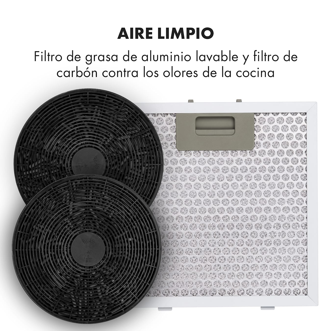 Klarstein Barett - Campana extractora aislada, Ø 35cm, Potencia de 190 W,  Ventilación máxima de 590 m³/h, 3 niveles de potencia, CEE B, Iluminación  LED, Acero inoxidable cepillado, Plateado : : Grandes  electrodomésticos