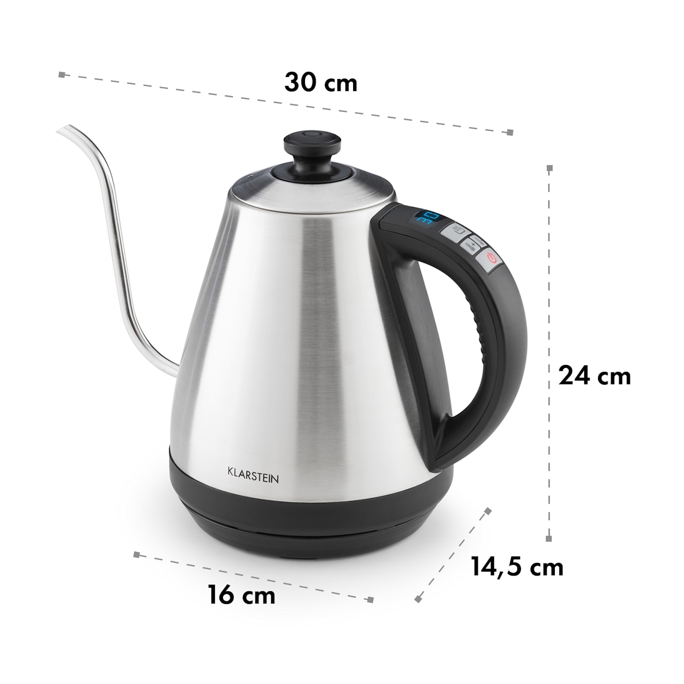 Verwant zag Bounty Garcon waterkoker | Vermogen: 1800 - 2000 watt | Inhoud: 1 liter |  Warmhoudfunctie tot 95 °C | Temperatuurinstelling op de graad nauwkeurig  van 40 °C - 100 °C | Schenktuit met zwanenhals | Roestvrij s Zilver