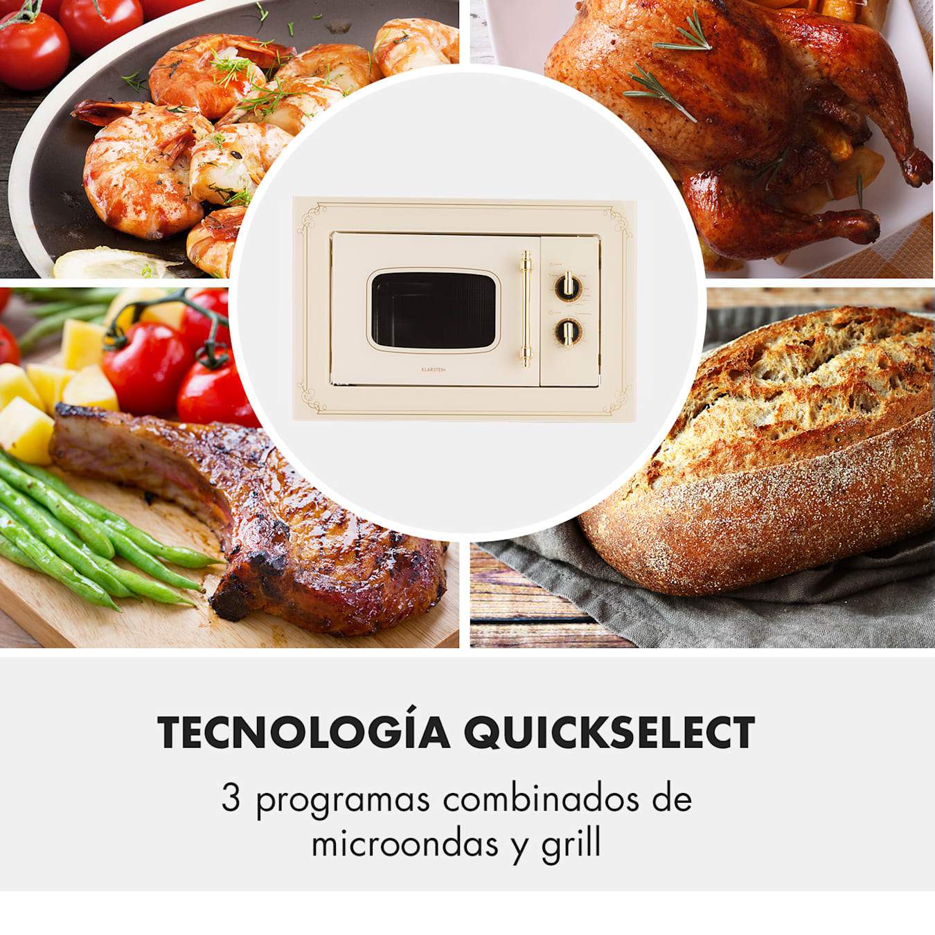 Klarstein Victoria 20 microondas para montaje, 20 litros, 800W, grill:1000W,  marfil Crema Vintage