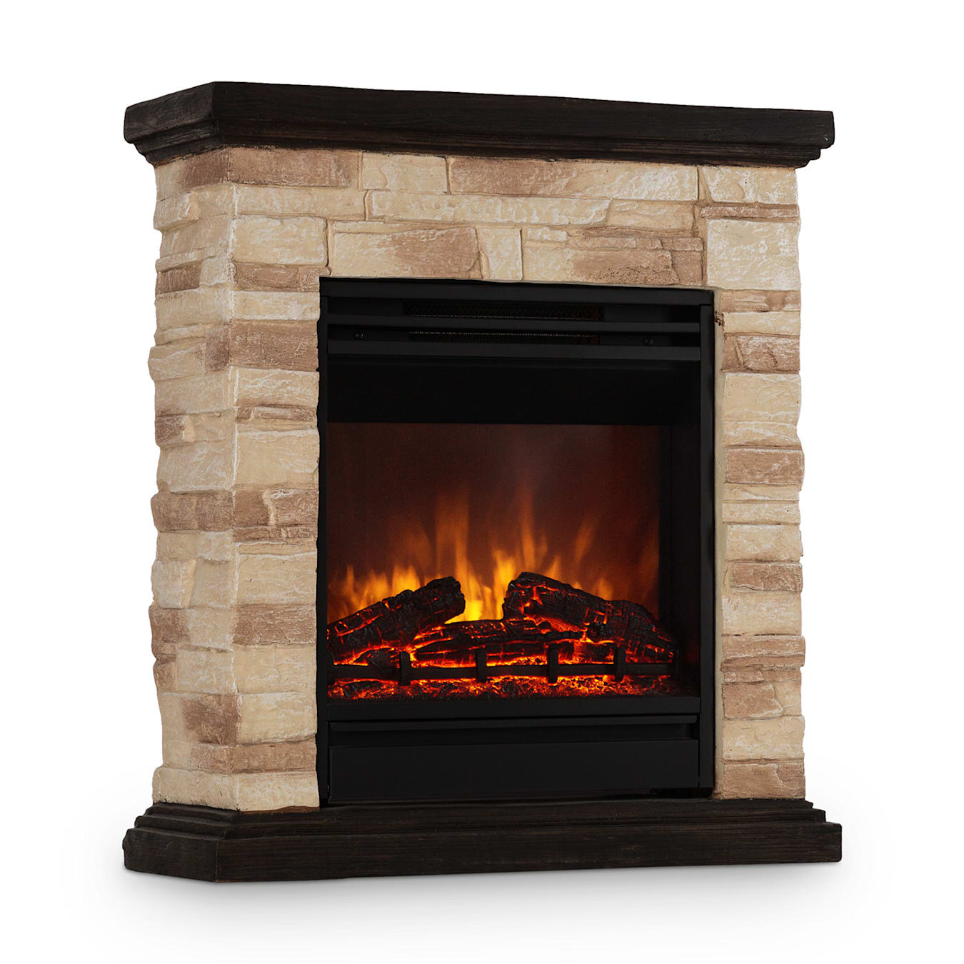 Chimenea eléctrica Kaprun Chimenea eléctrica, 1800 W, 2 ajustes de calor, sin desarrollo de fuego y humo, iluminación regulable, decoración de  piedra hecha de polystone, temporizador