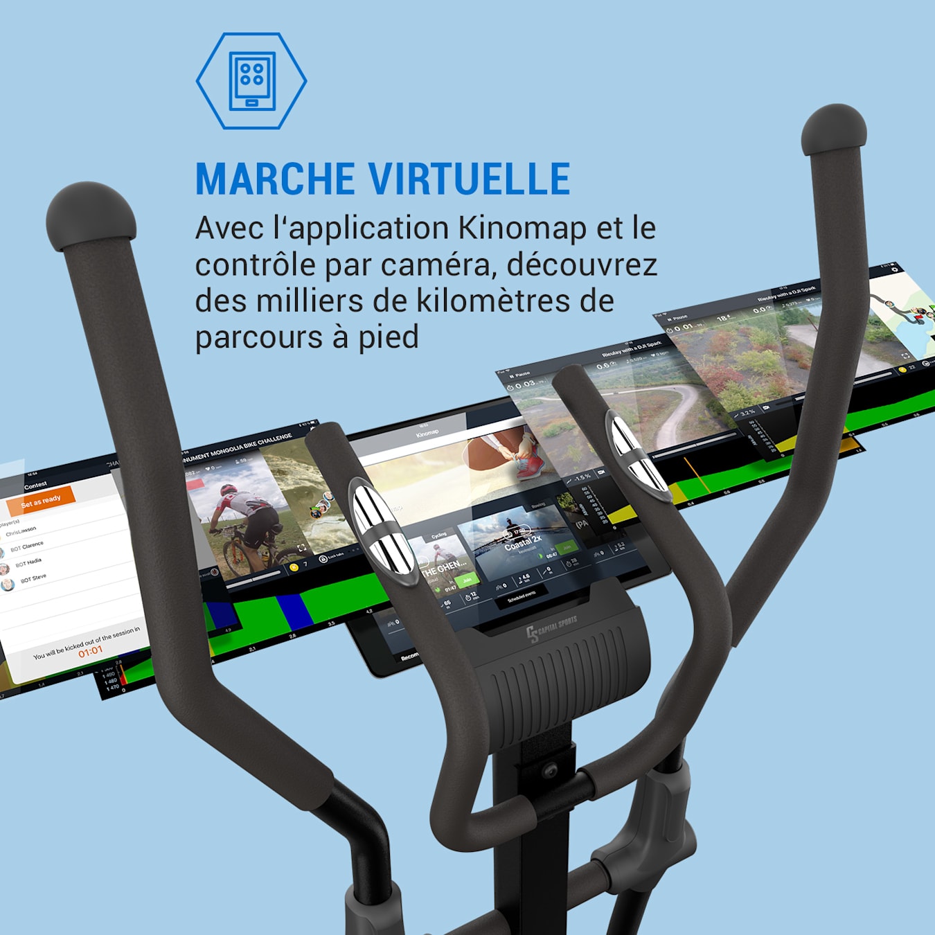 Vélo Elliptique Capital Sports Helix Comfort - Volant 12 Kg, Résistance Magnétique 32 Niveaux - Connecté à Kinomap, Entrée Facile