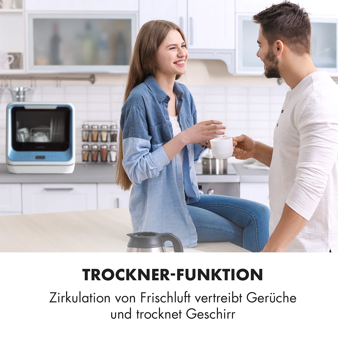 ia Mini-Geschirrspülmaschine, sechs Programme: Eco, 1-Stunde,  Schnell-Programm, Obst, Heißdesinfektion und Glas, EEK G, Wasserverbrauch: 5 Liter, sofort betriebsbereit, LED-Display