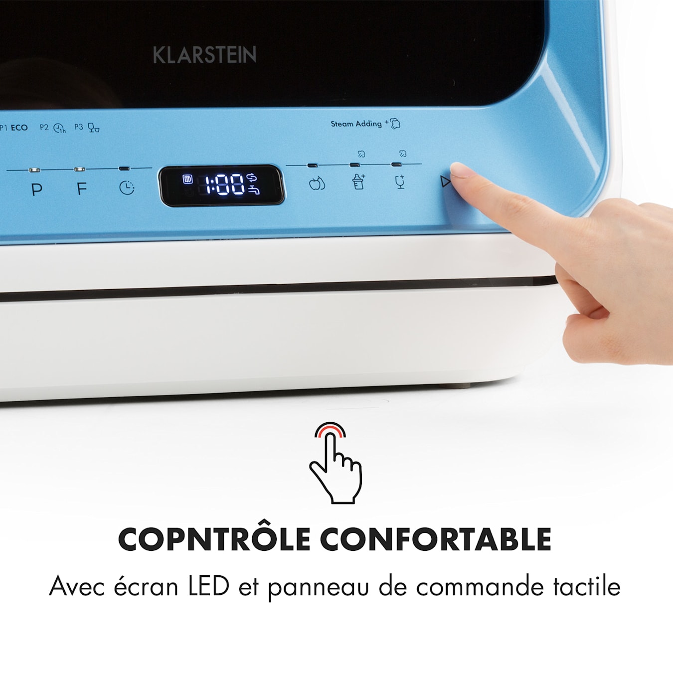 Mini lave-vaisselle ia, six programmes : Eco, 1 heure, programme  rapide, fruits, désinfection à chaud et verre, CEE G, Consommation d'eau  : 5 litres, Prêt àl'emploi, Affichage LED