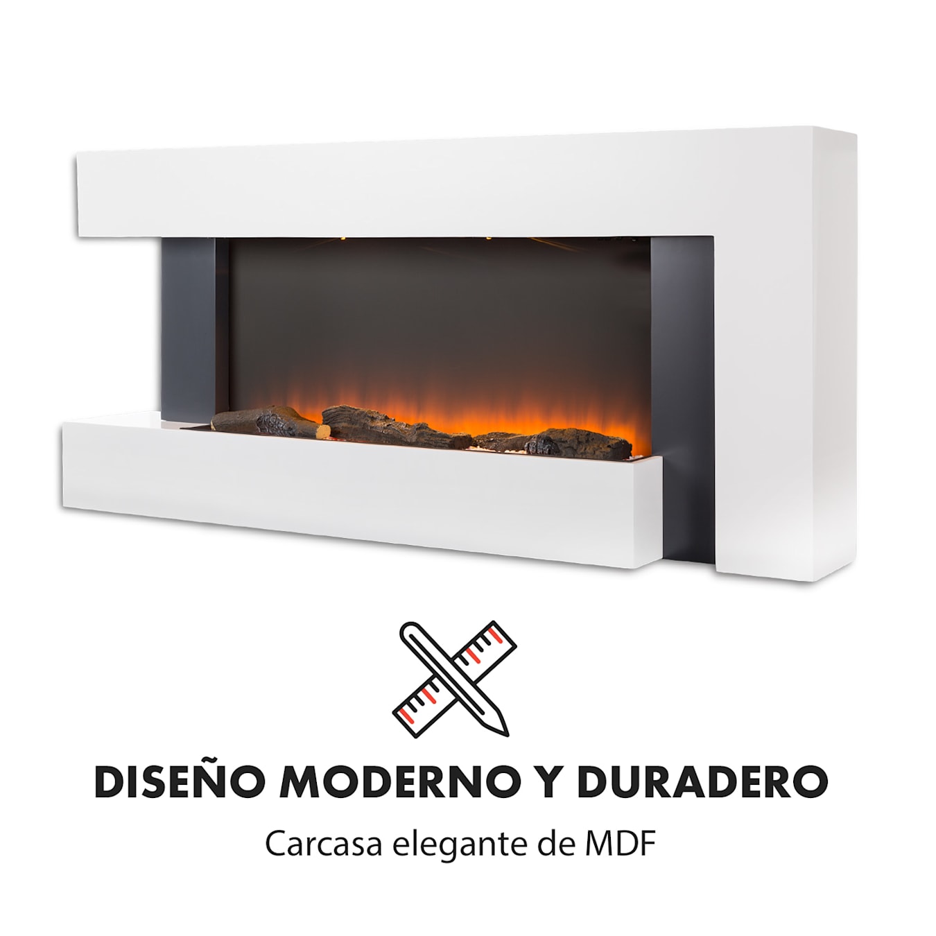 Chimenea eléctrica LED inteligente con carcasa blanca: una pequeña