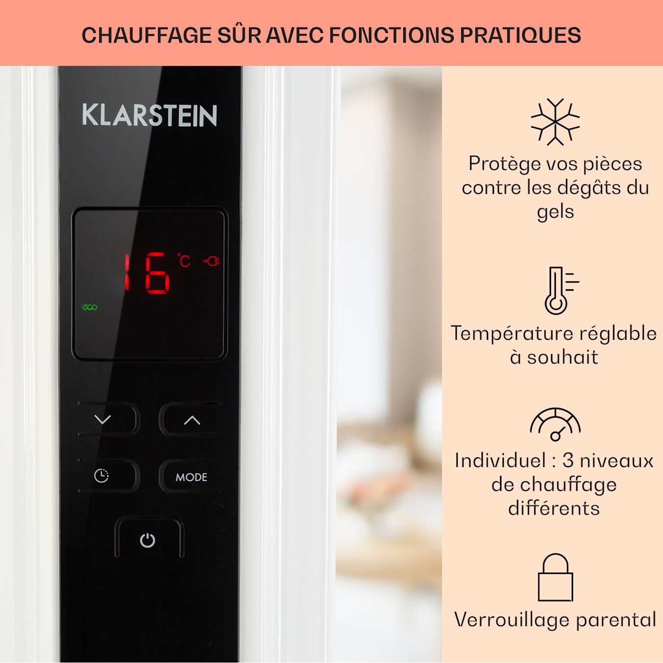 Klarstein Radiateur Electrique Smart à Faible Consommation d'Energie, 2500W  Chauffage Electrique d'Intérieur avec Thermostat