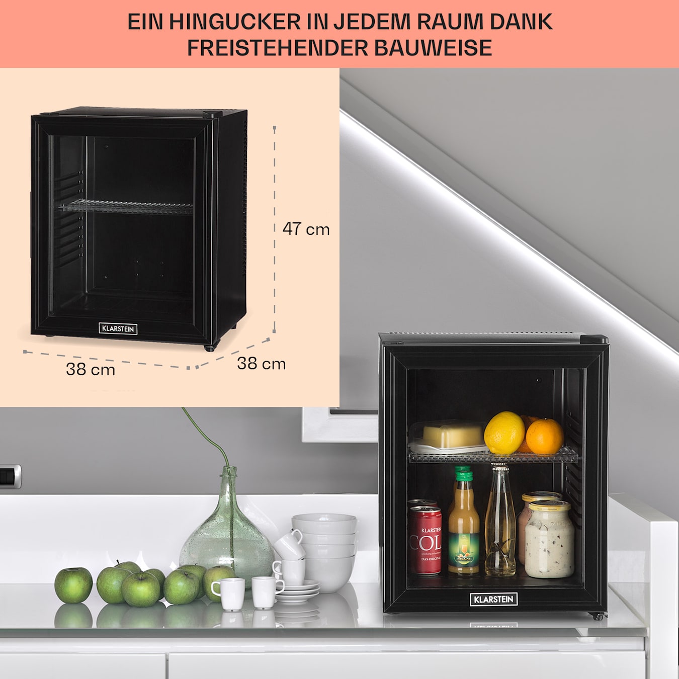 Brooklyn 24 Minibar Mini-Kühlschrank, thermoelektrisches Kühlsystem, 24  Liter Fassungsvermögen, 3-stufige Kühlung: bis 12 °C, Energieeffizienzklasse: E, 23 dB, flexibler Kunststoffboden, LED-Li  24_Ltr